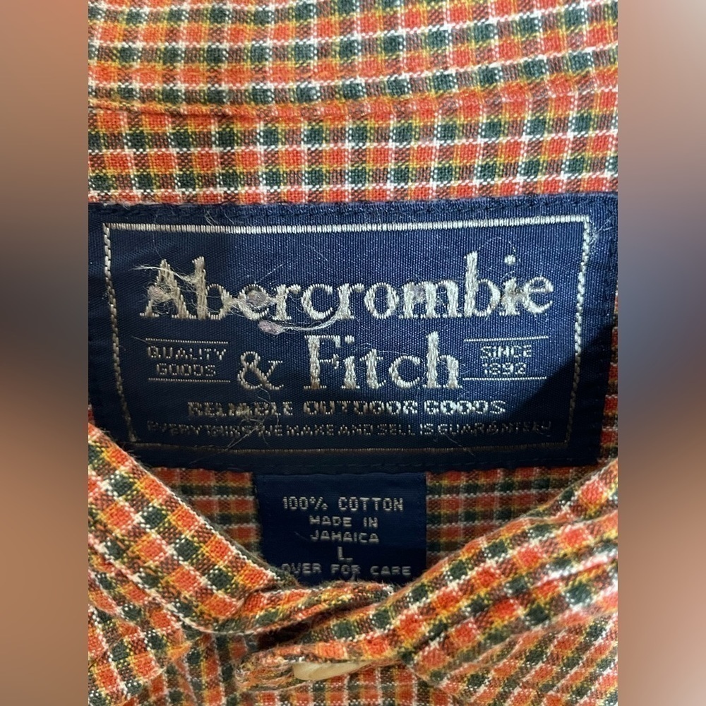 Vintage Abercrombie &Fitch Orange Check L shirt - Picture 3 of 9
